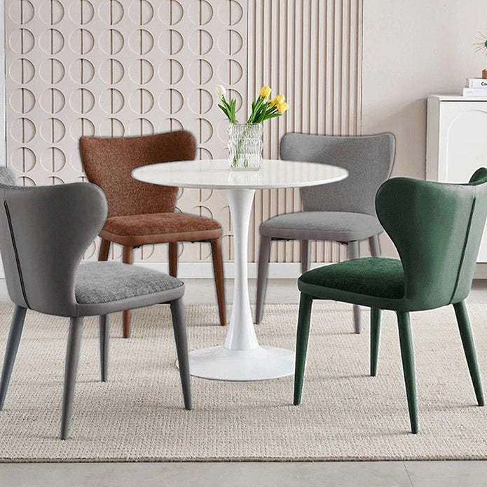 VELLUTO Modern Kitchen Dining Room Chairs Faux Leather Flannel Accent Chairs Metal Vanity Lounge Chair with Back for Living Room Set of 2(Brown)