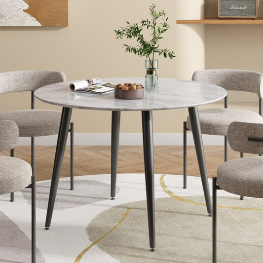 Round Marble Look MDF Dining Table