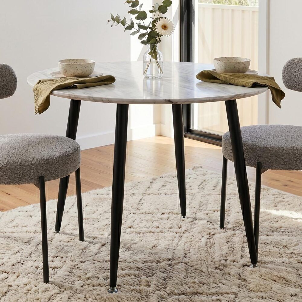Round Marble Look MDF Dining Table