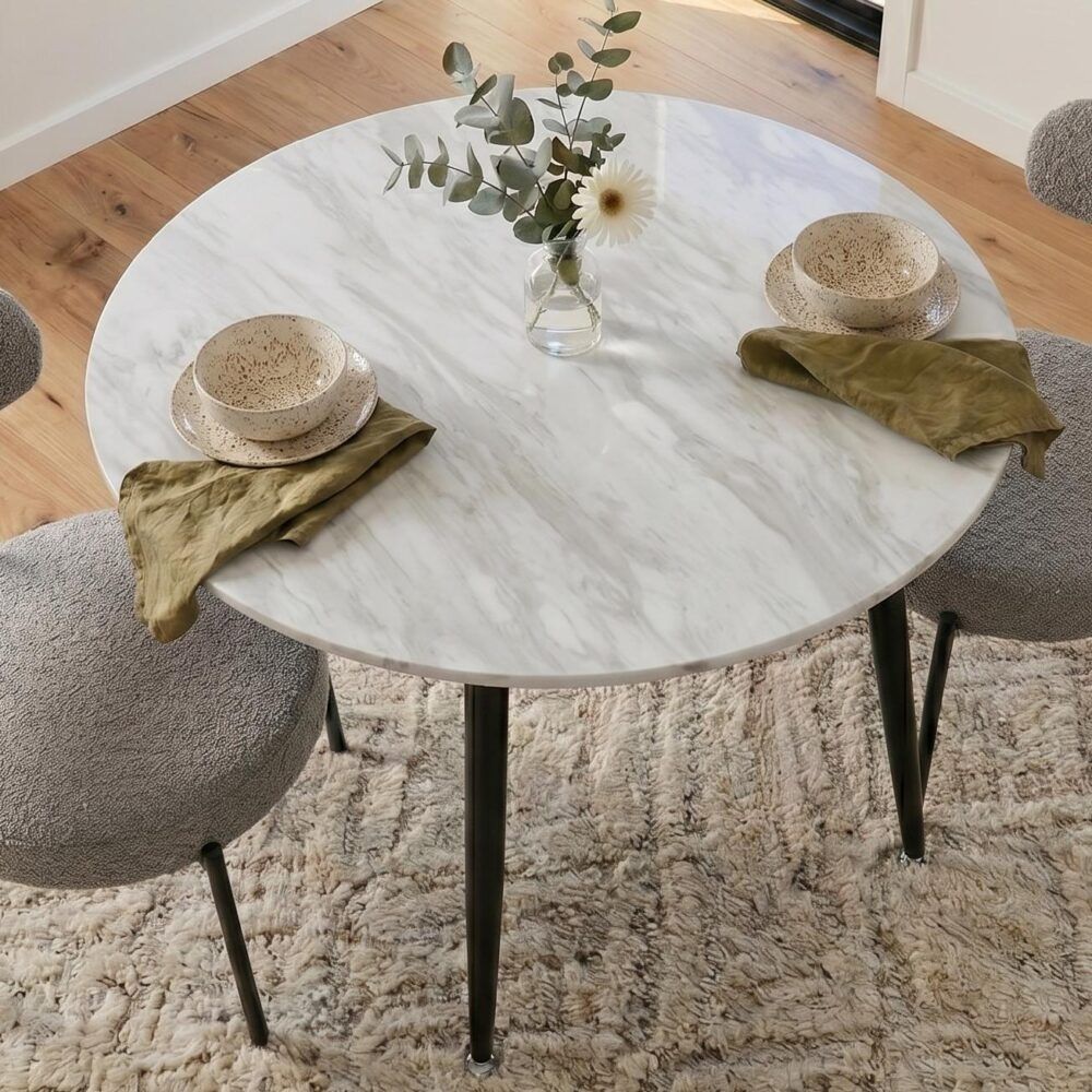 Round Marble Look MDF Dining Table