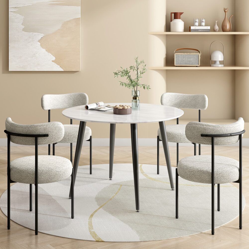 Round Marble Look MDF Dining Table