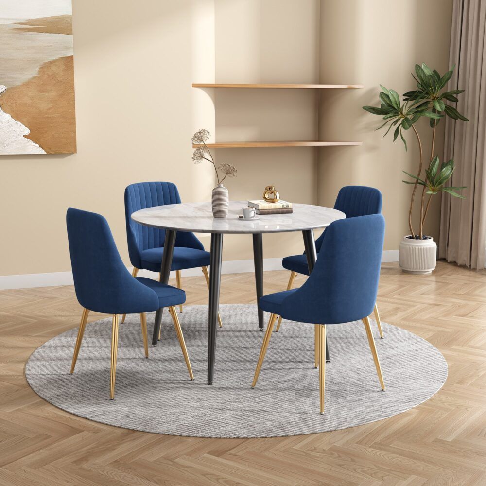 Round Marble Look MDF Dining Table