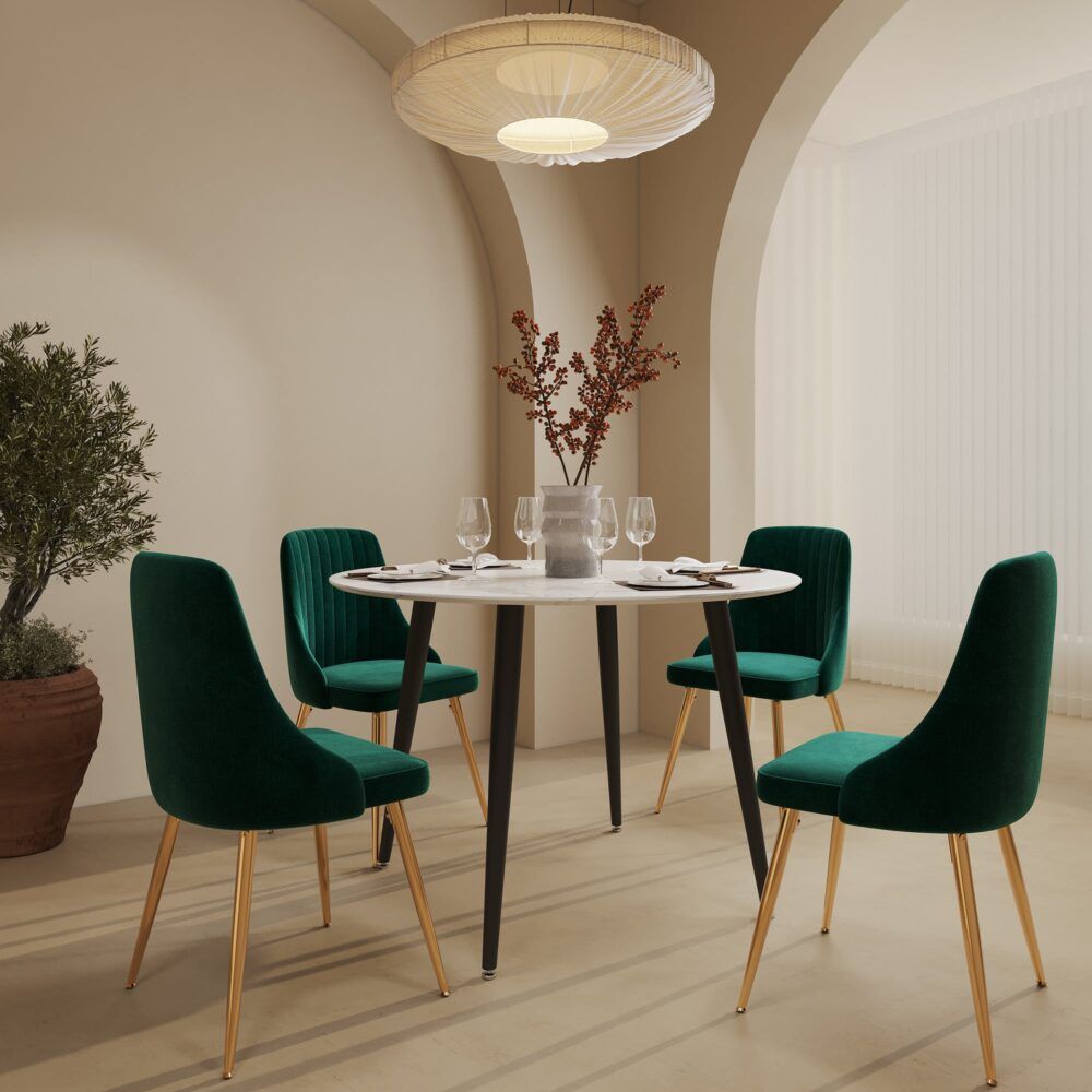 Round Marble Look MDF Dining Table