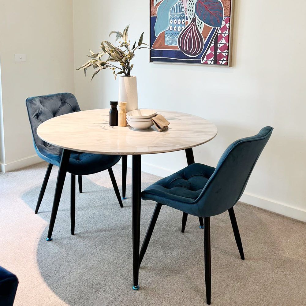 Round Marble Look MDF Dining Table