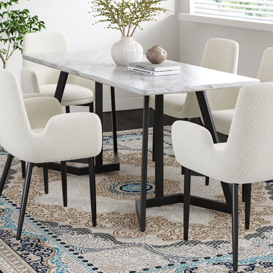 Rectangular Marble Effect Dining Table, 170 cm