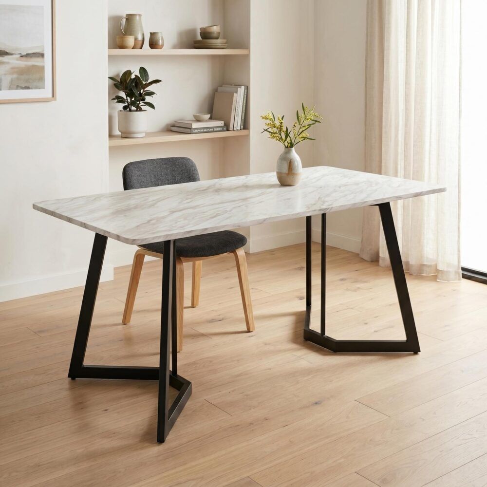 Rectangular Marble Effect Dining Table, 170 cm