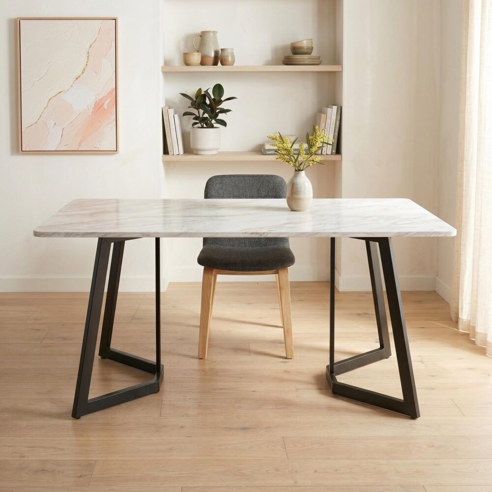 Rectangular Marble Effect Dining Table, 170 cm