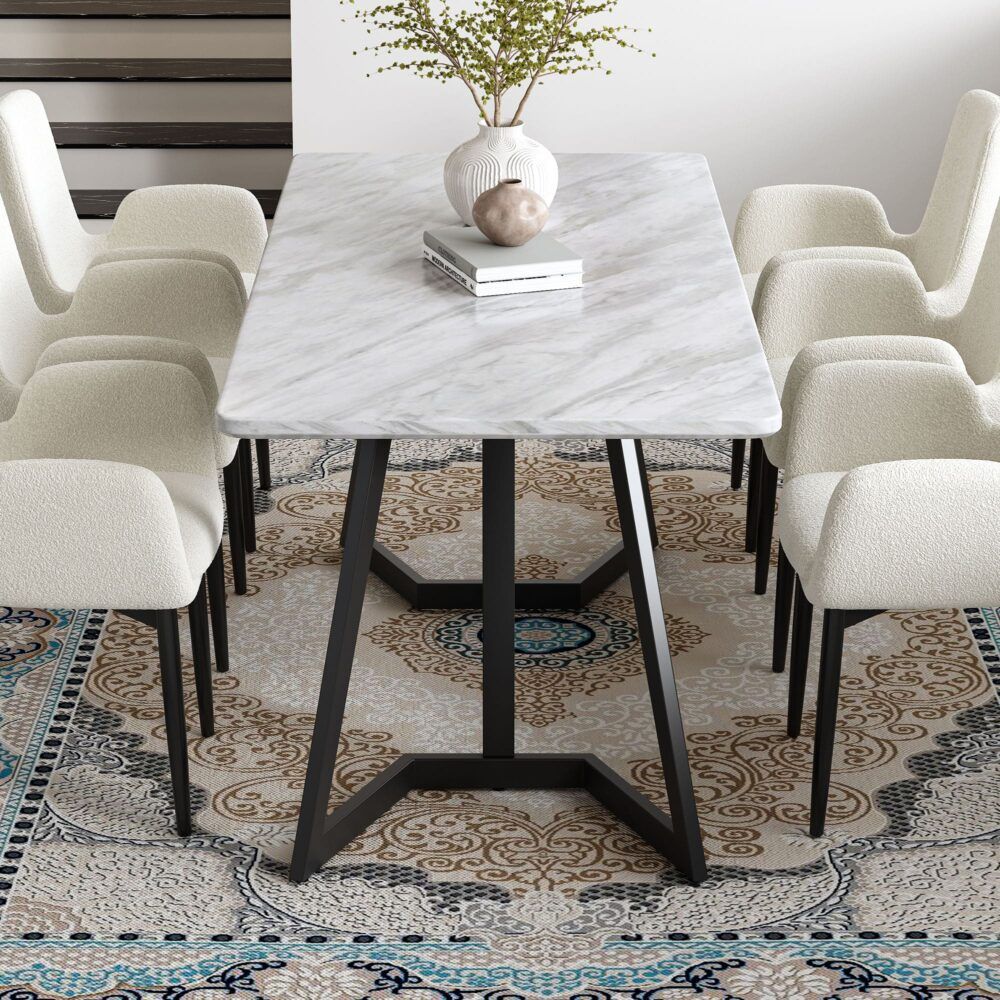 Rectangular Marble Effect Dining Table, 170 cm