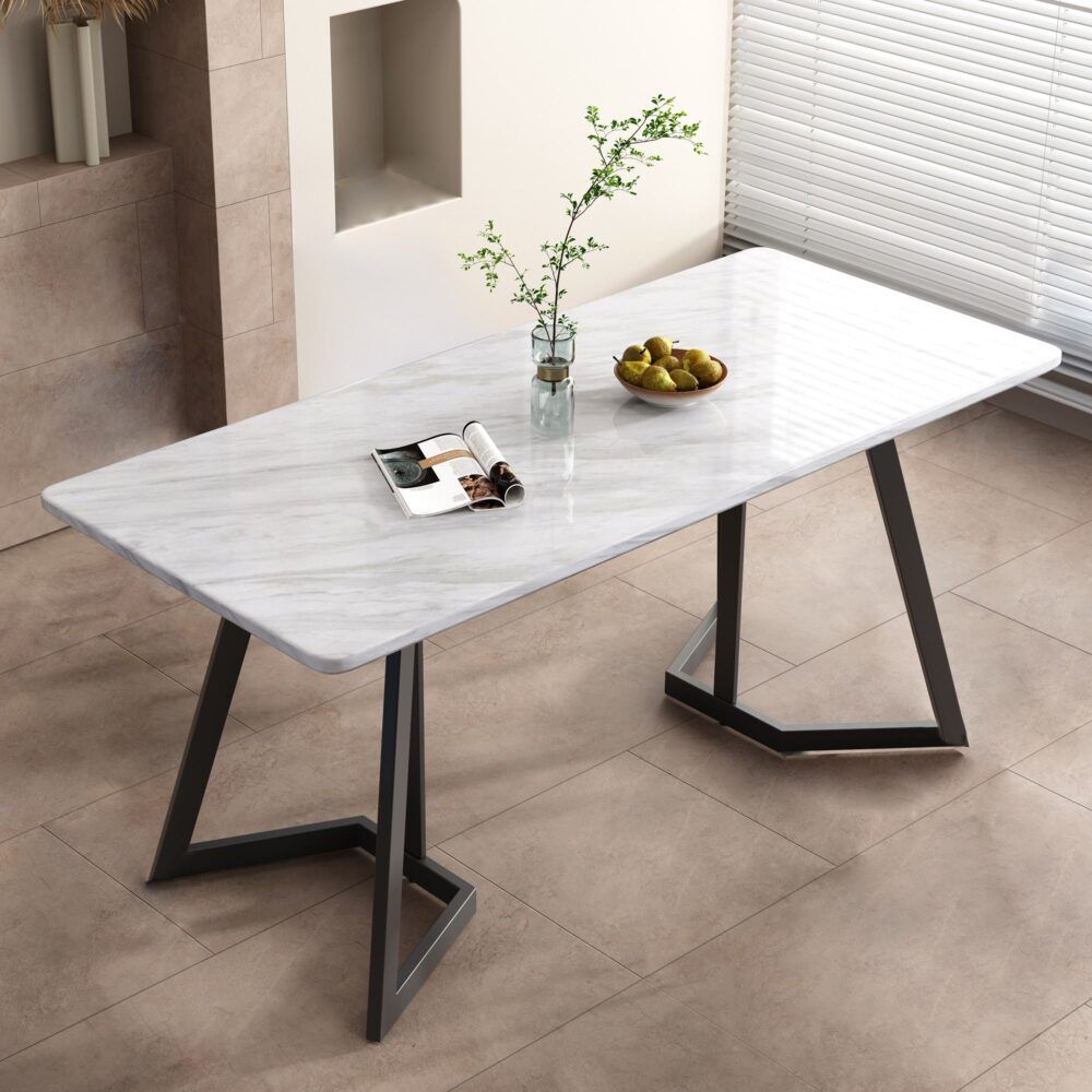 Rectangular Marble Effect Dining Table, 170 cm