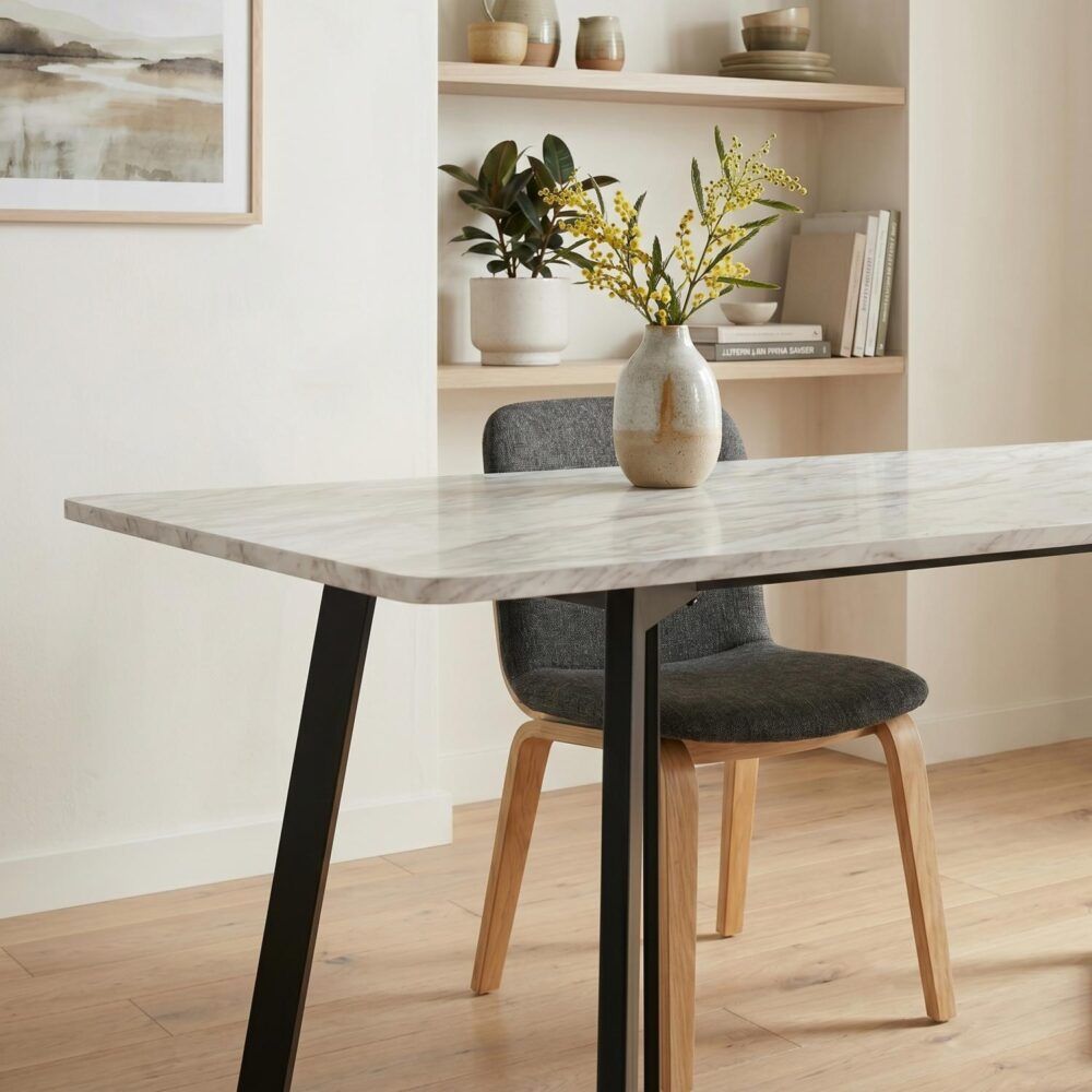 Rectangular Marble Effect Dining Table, 170 cm