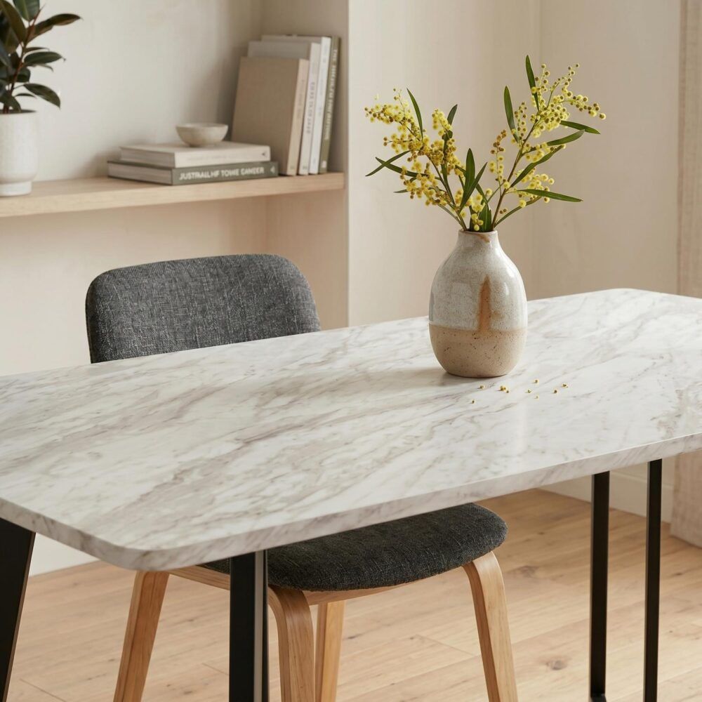 Rectangular Marble Effect Dining Table, 170 cm