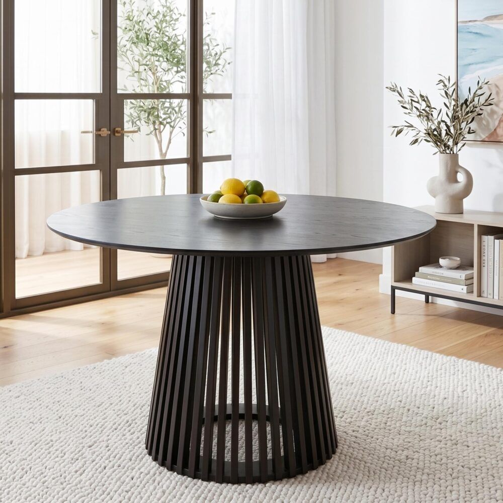 Palmer Black Round Dining Table, 110 cm