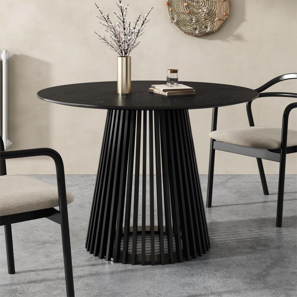 Palmer Black Round Dining Table, 110 cm