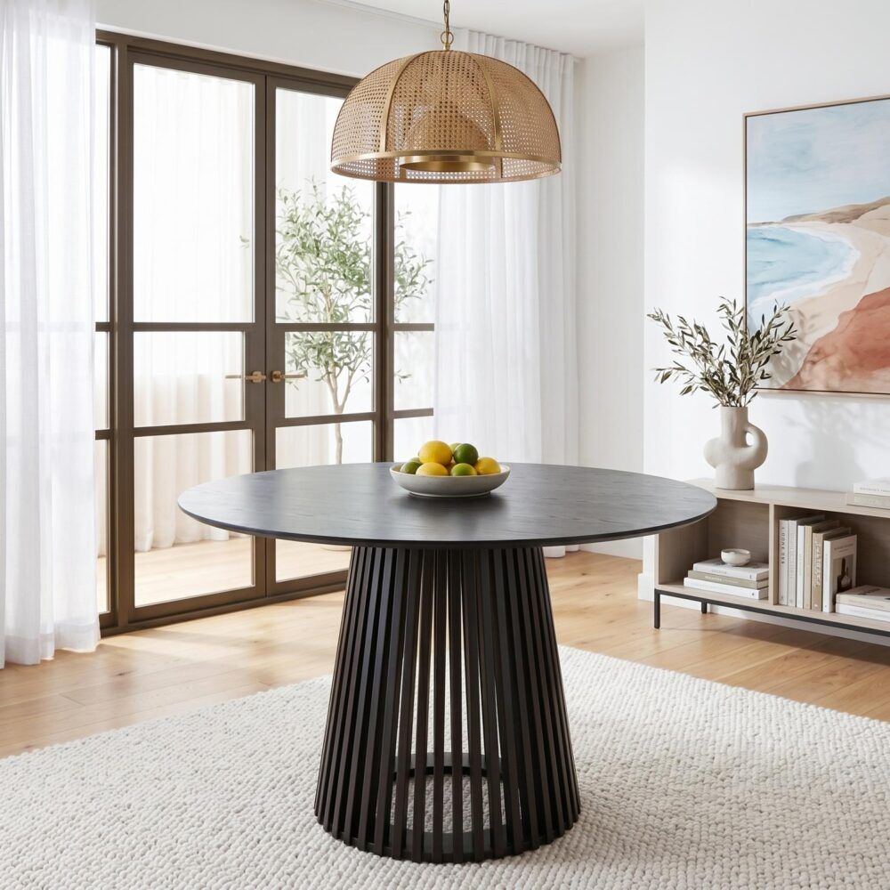 Palmer Black Round Dining Table, 110 cm