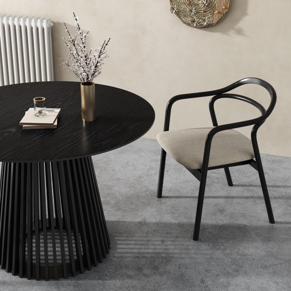 Palmer Black Round Dining Table, 110 cm