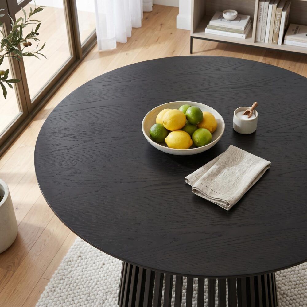 Palmer Black Round Dining Table, 110 cm