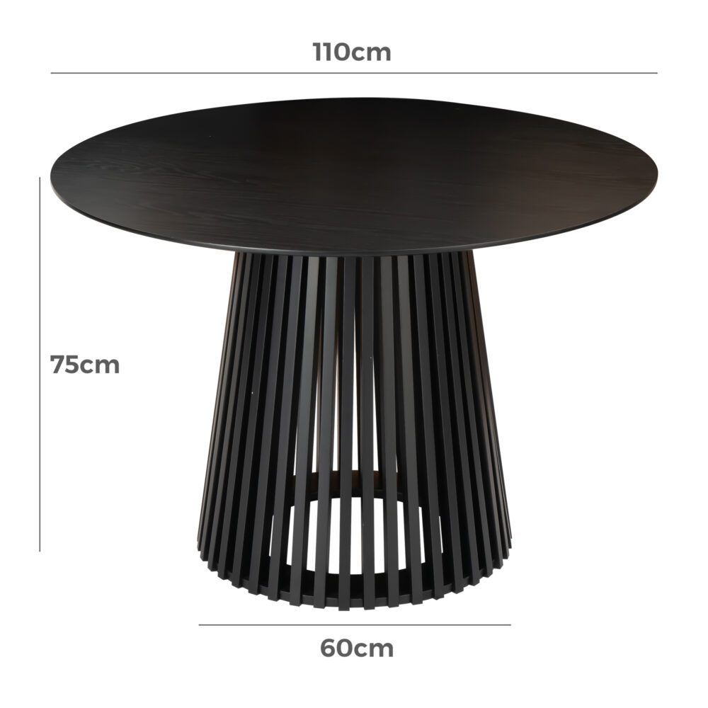 Palmer Black Round Dining Table, 110 cm