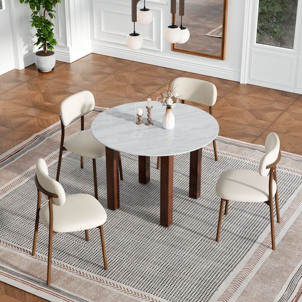 Willowmarble Round Marble Look Dining Table