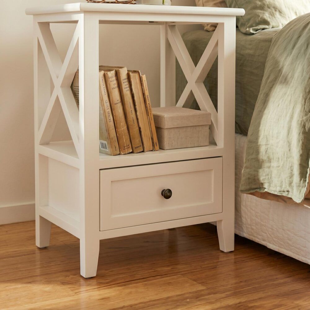 Rustic White Bedside Tables with Drawers, Set of 2