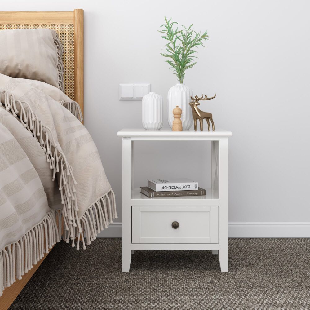 Rustic White Bedside Tables with Drawers, Set of 2
