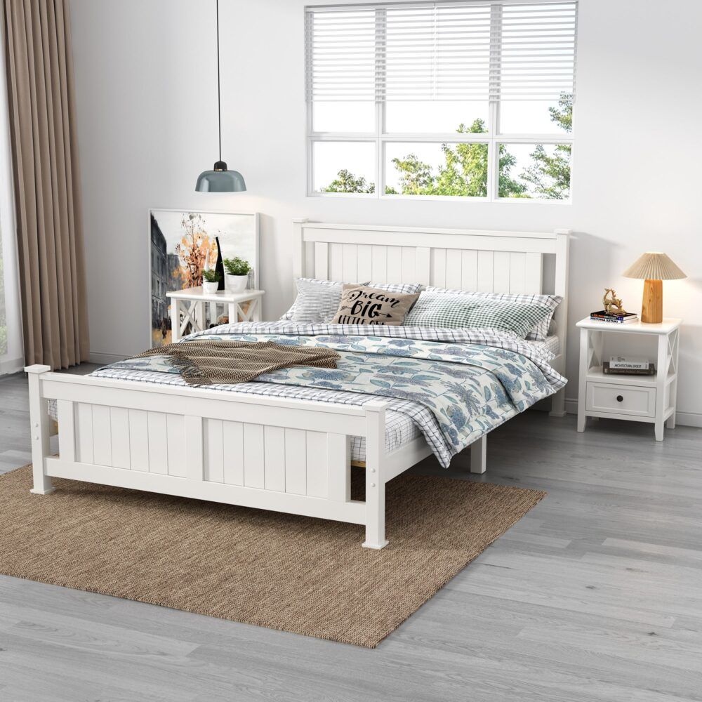Rustic White Bedside Tables with Drawers, Set of 2