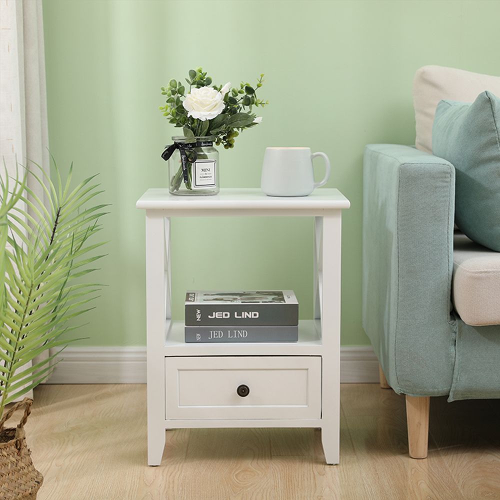 Rustic White Bedside Tables with Drawers, Set of 2