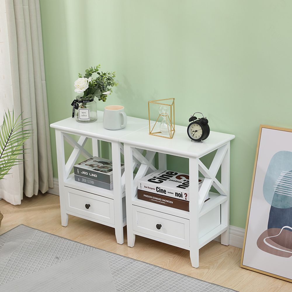 Rustic White Bedside Tables with Drawers, Set of 2