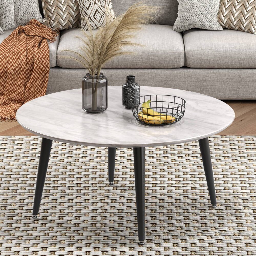 Minimalist Round Marble Effect Coffee Table