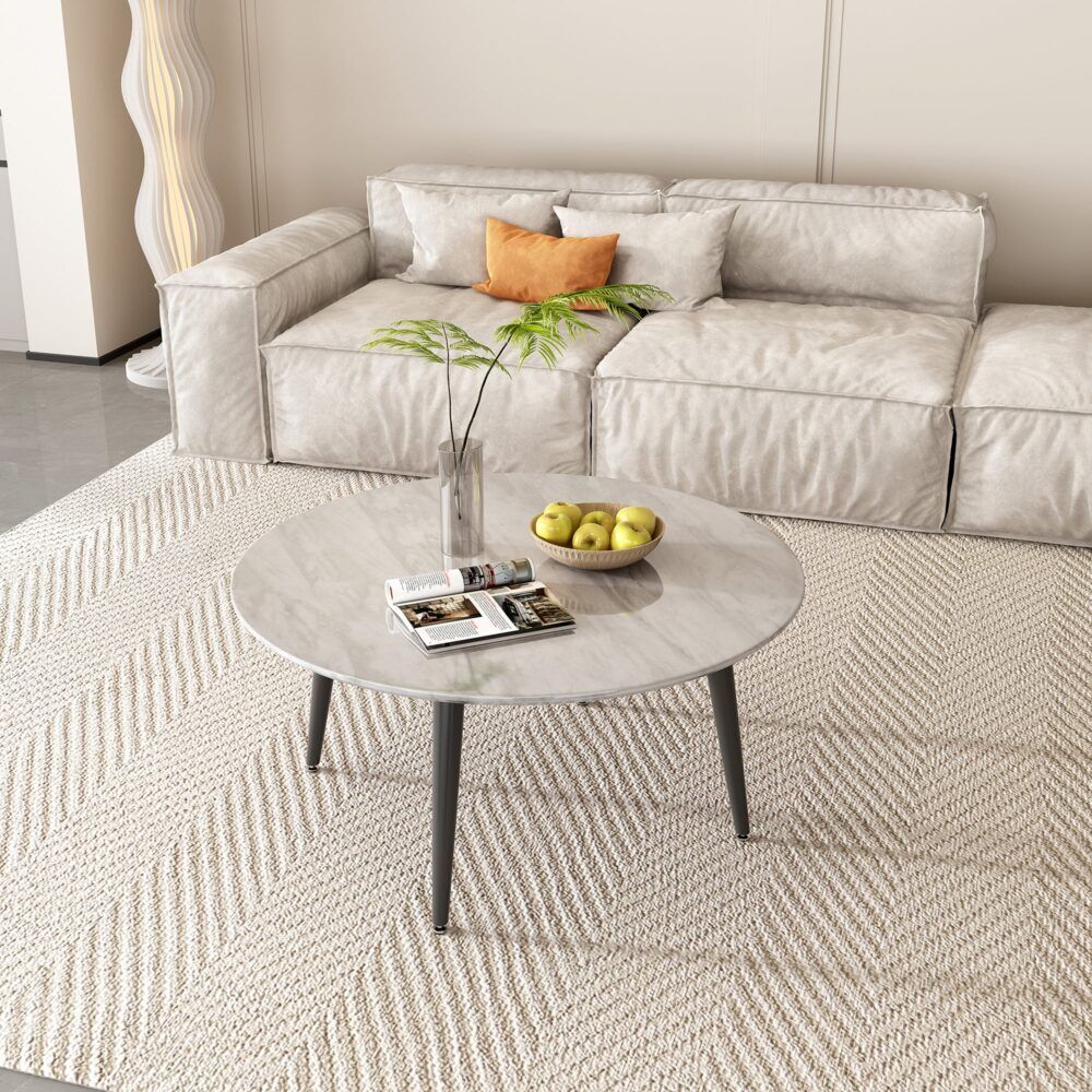 Minimalist Round Marble Effect Coffee Table
