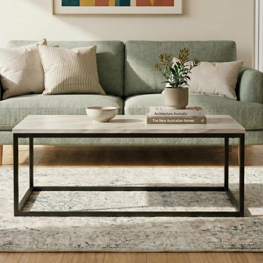 Industrial Rectangular Marble Effect Coffee Table