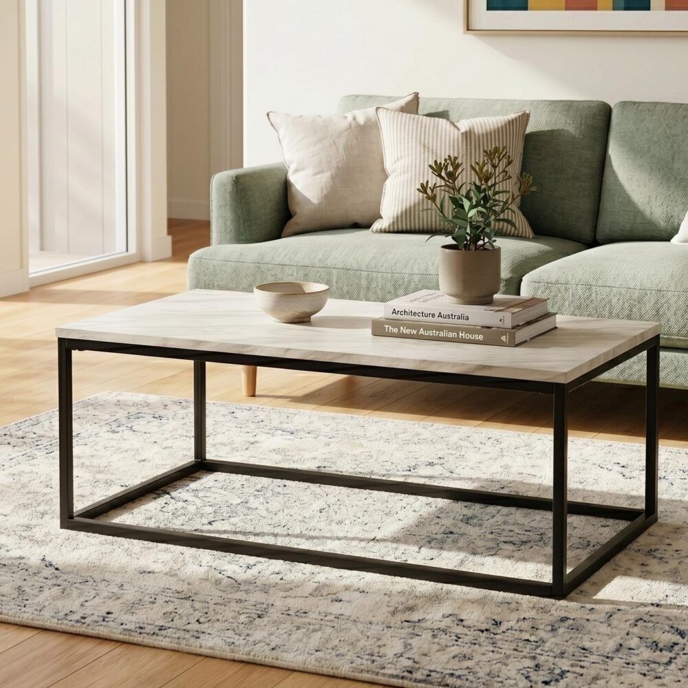 Industrial Rectangular Marble Effect Coffee Table