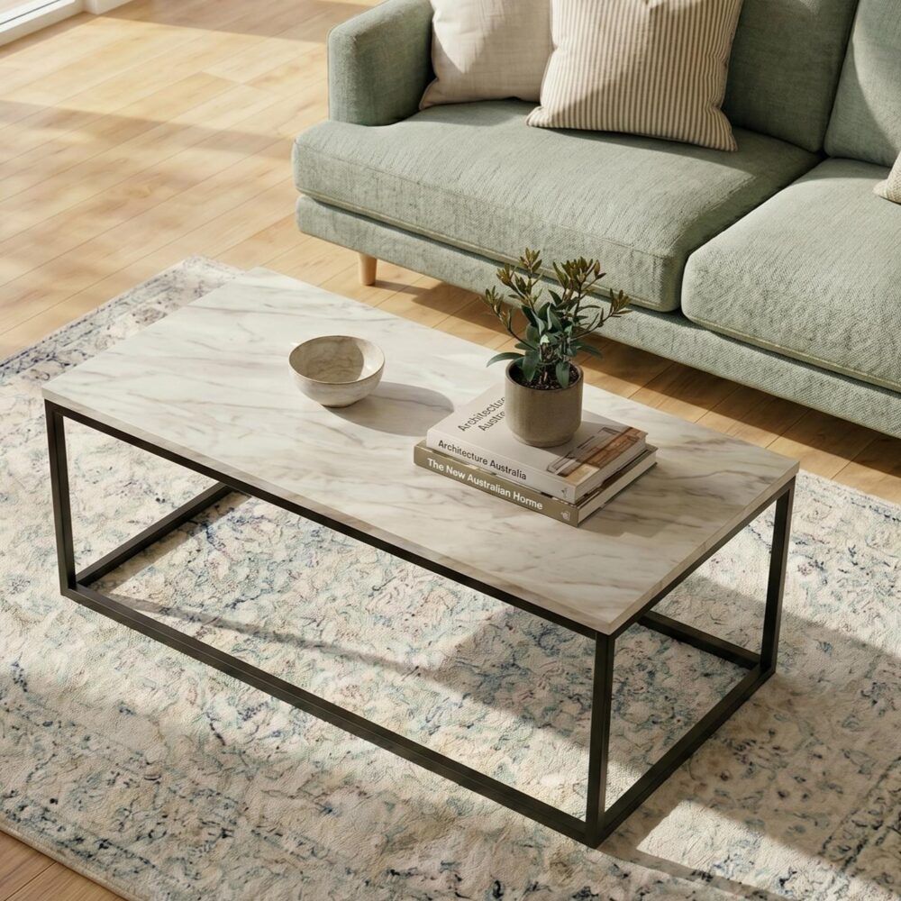 Industrial Rectangular Marble Effect Coffee Table