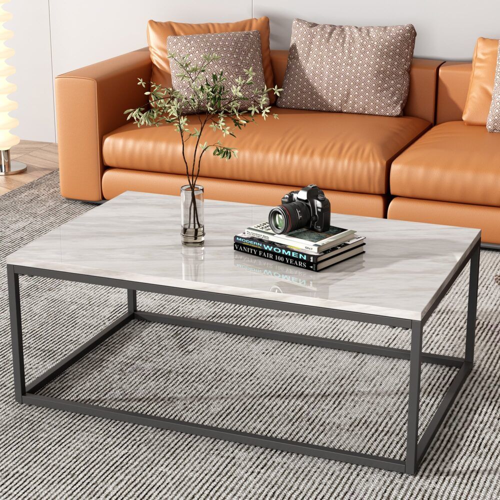 Industrial Rectangular Marble Effect Coffee Table