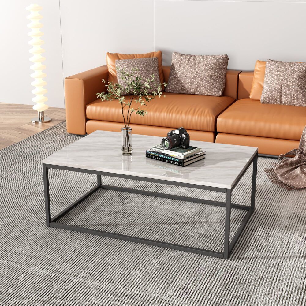 Industrial Rectangular Marble Effect Coffee Table