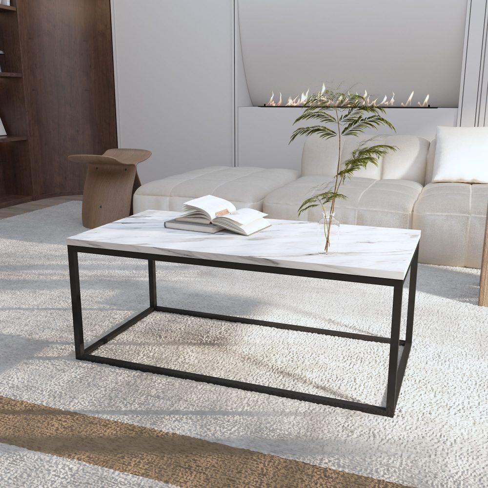 Industrial Rectangular Marble Effect Coffee Table