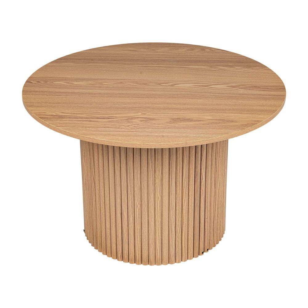Round Ribbed Wood Coffee Table