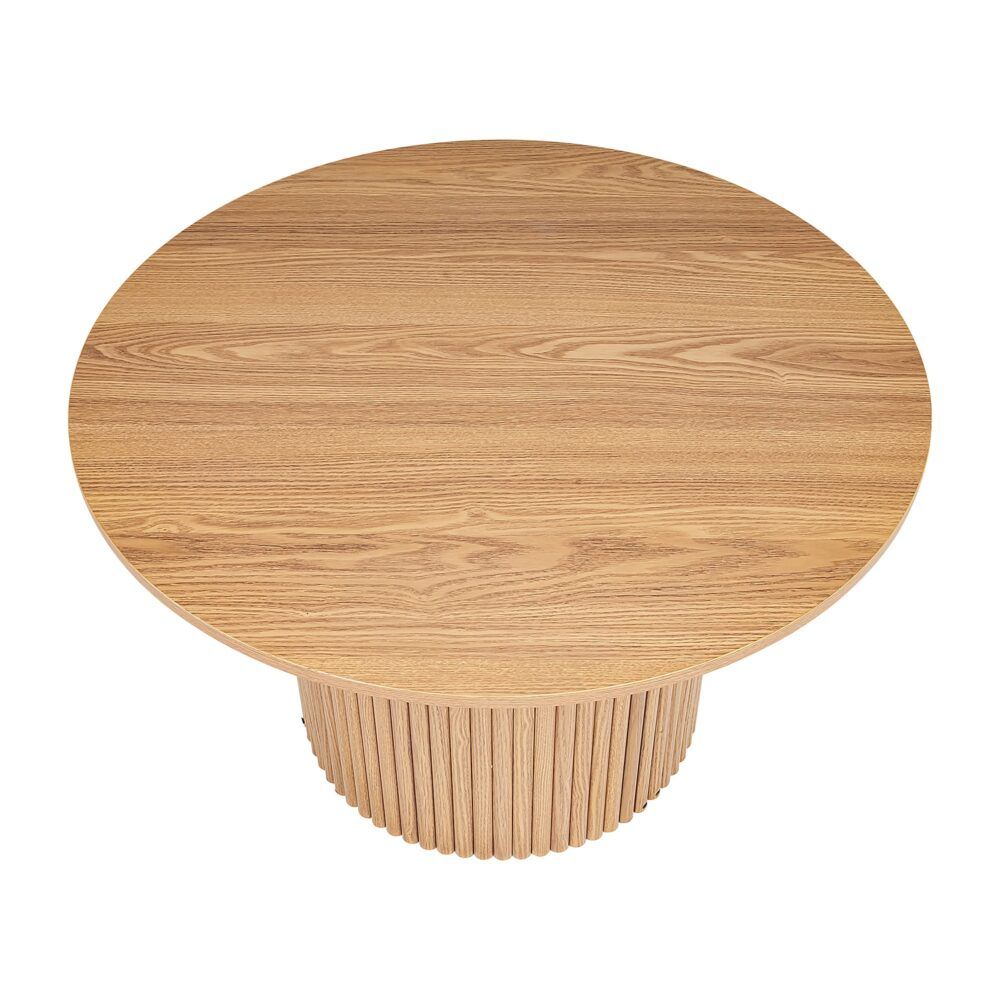 Round Ribbed Wood Coffee Table