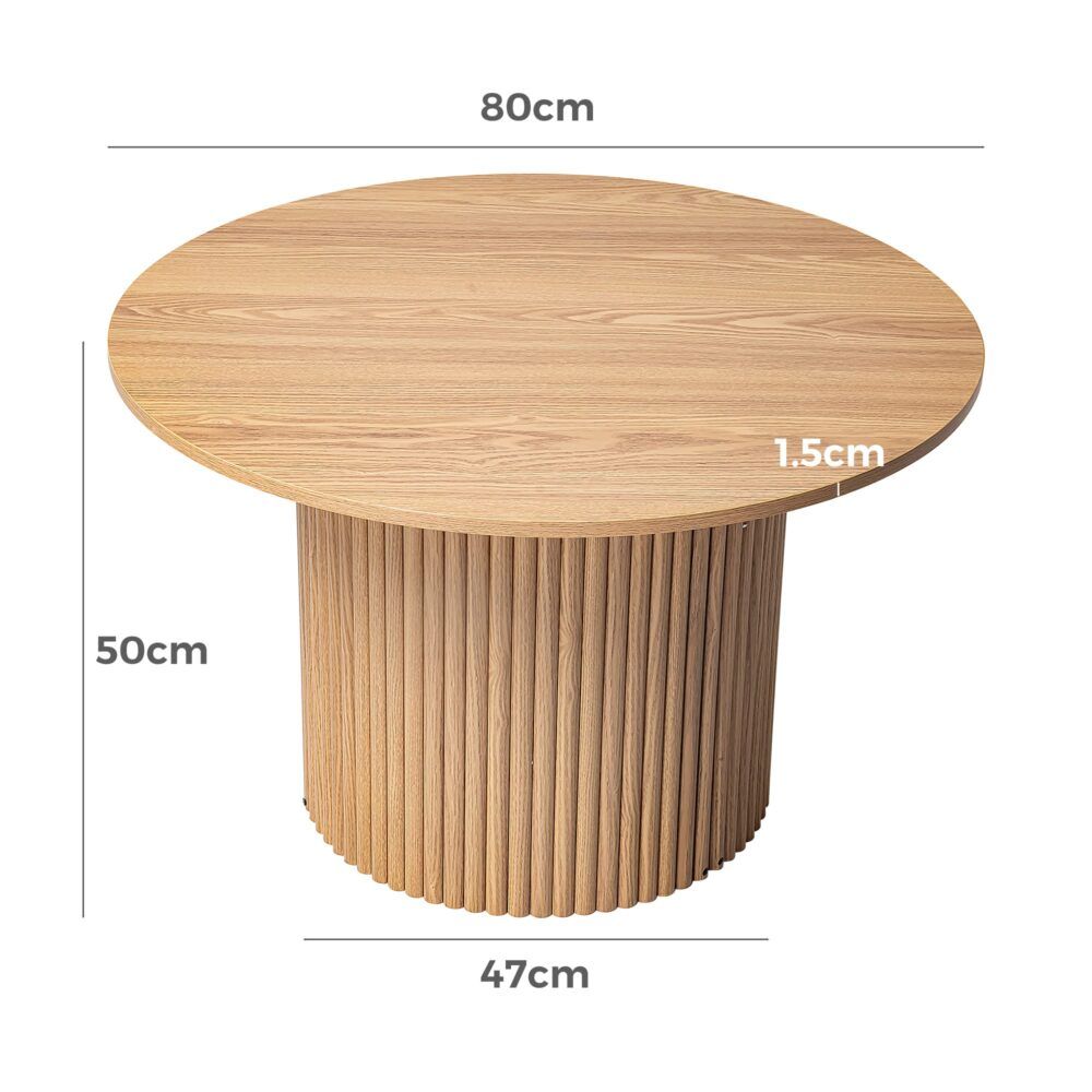 Round Ribbed Wood Coffee Table