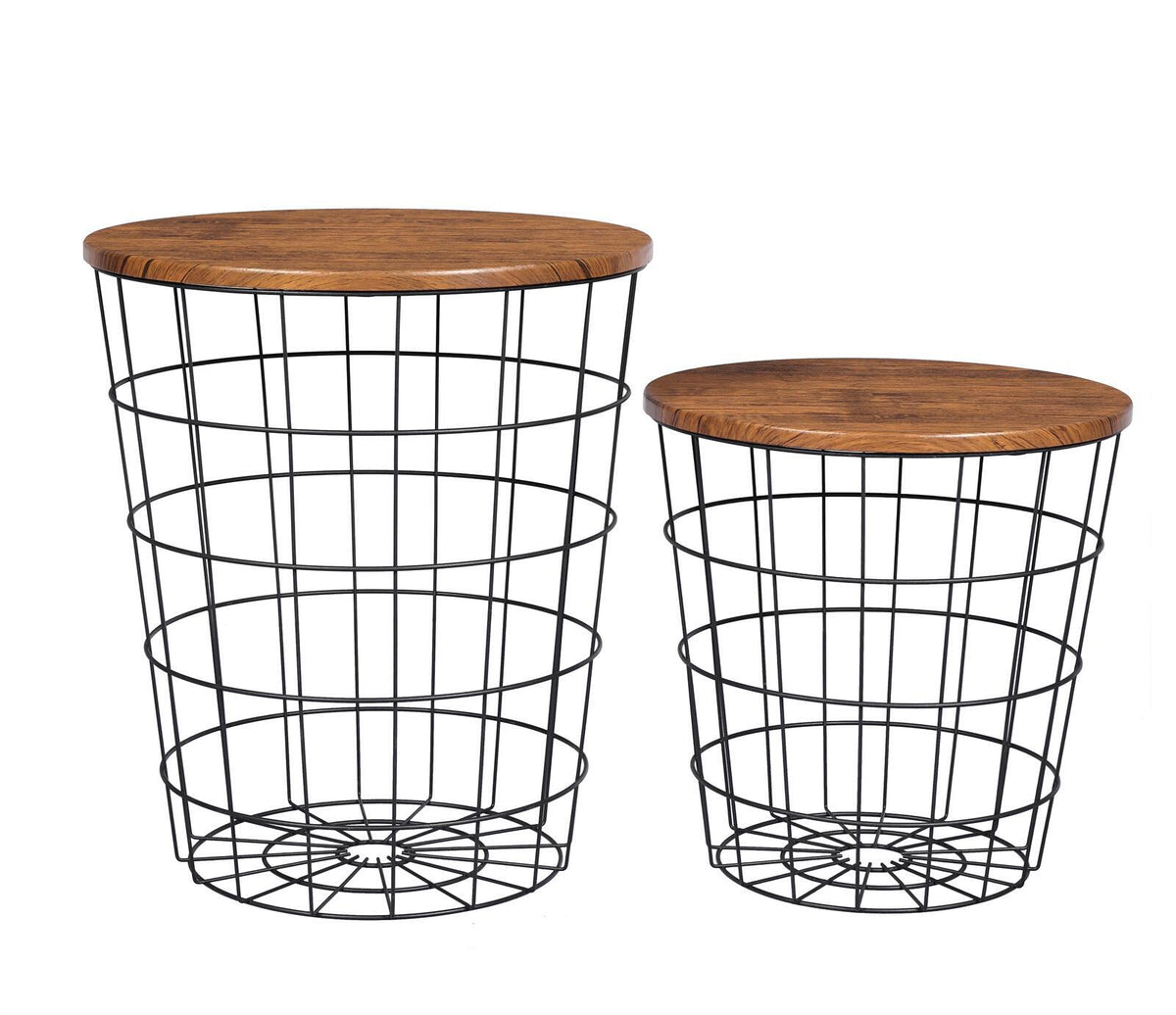 YES4HOMES Rustic Brown Round Coffee Tables, Set of 2