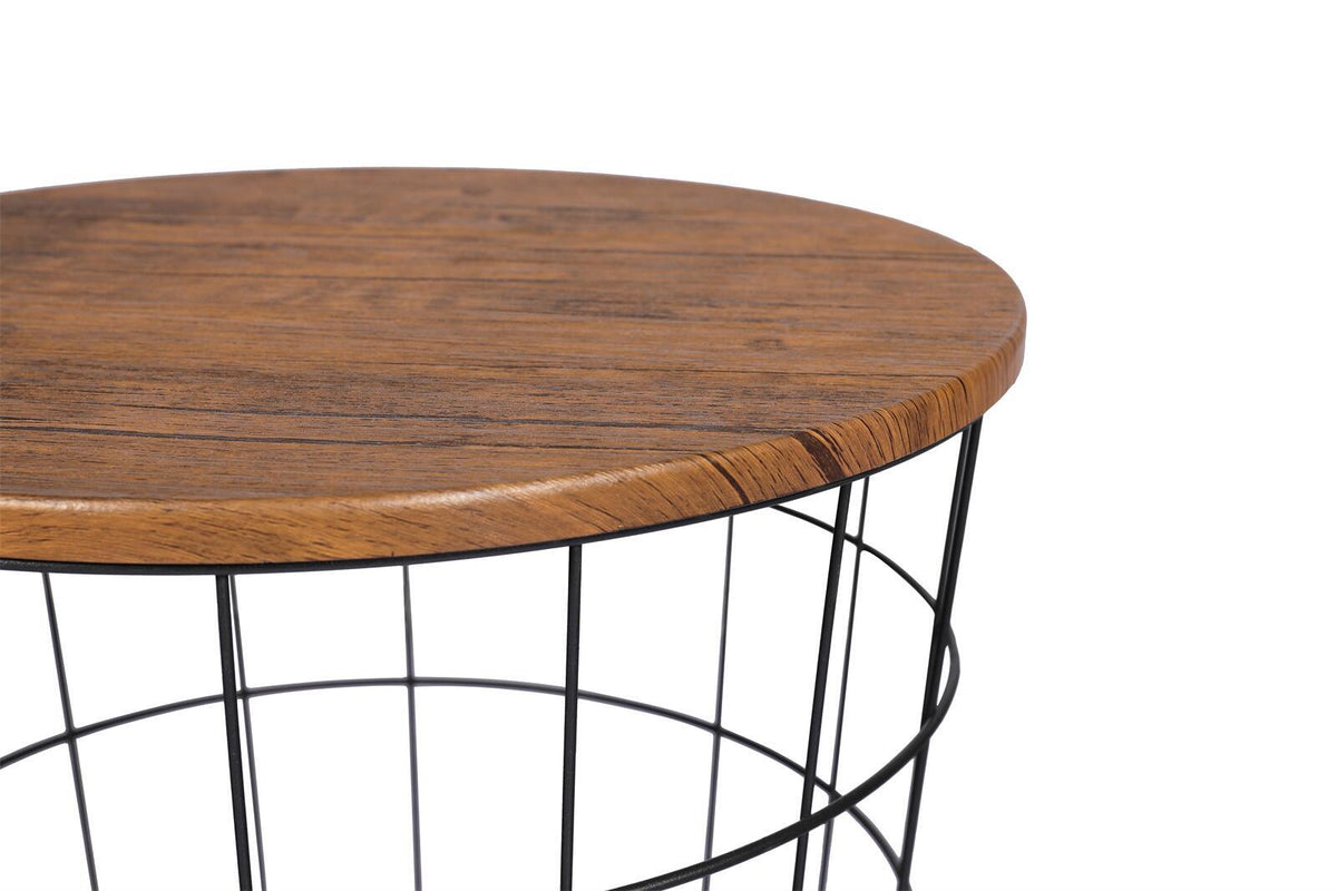 YES4HOMES Rustic Brown Round Coffee Tables, Set of 2