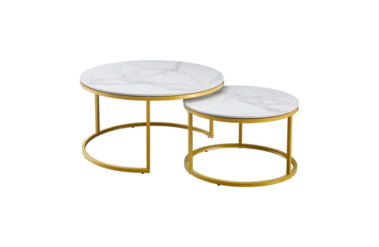 White Marble Look Nesting Tables with Champagne Gold Frames