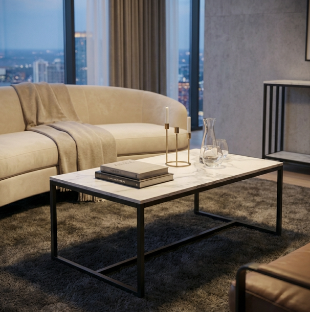 Interior Ave Monaco White Marble Look Coffee Table