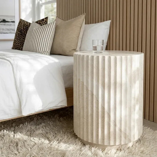 Interior Ave Vera Natural Stone Look Fluted Side Table