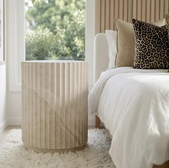 Interior Ave Vera Natural Stone Look Fluted Side Table
