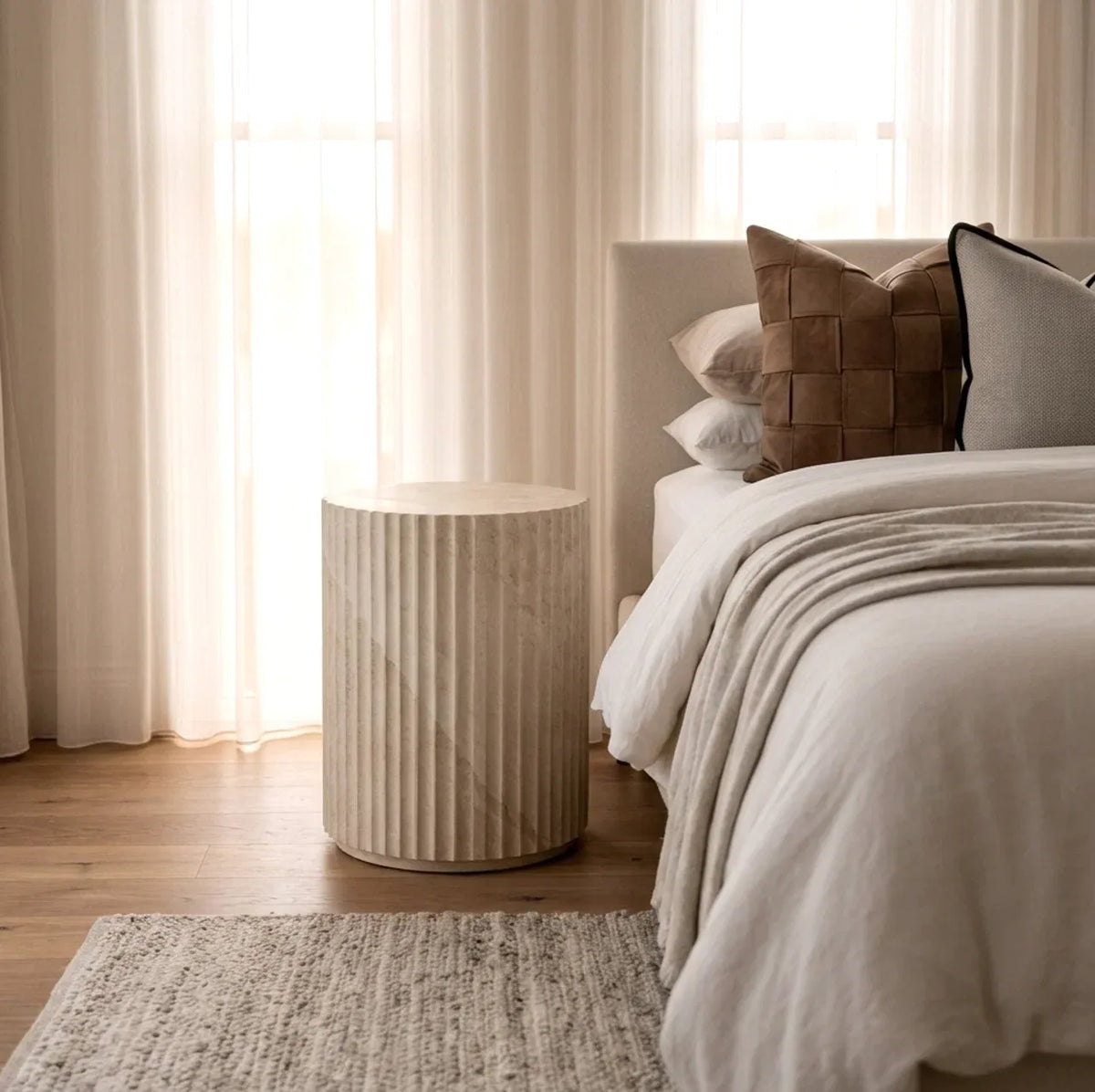 Interior Ave Vera Natural Stone Look Fluted Side Table