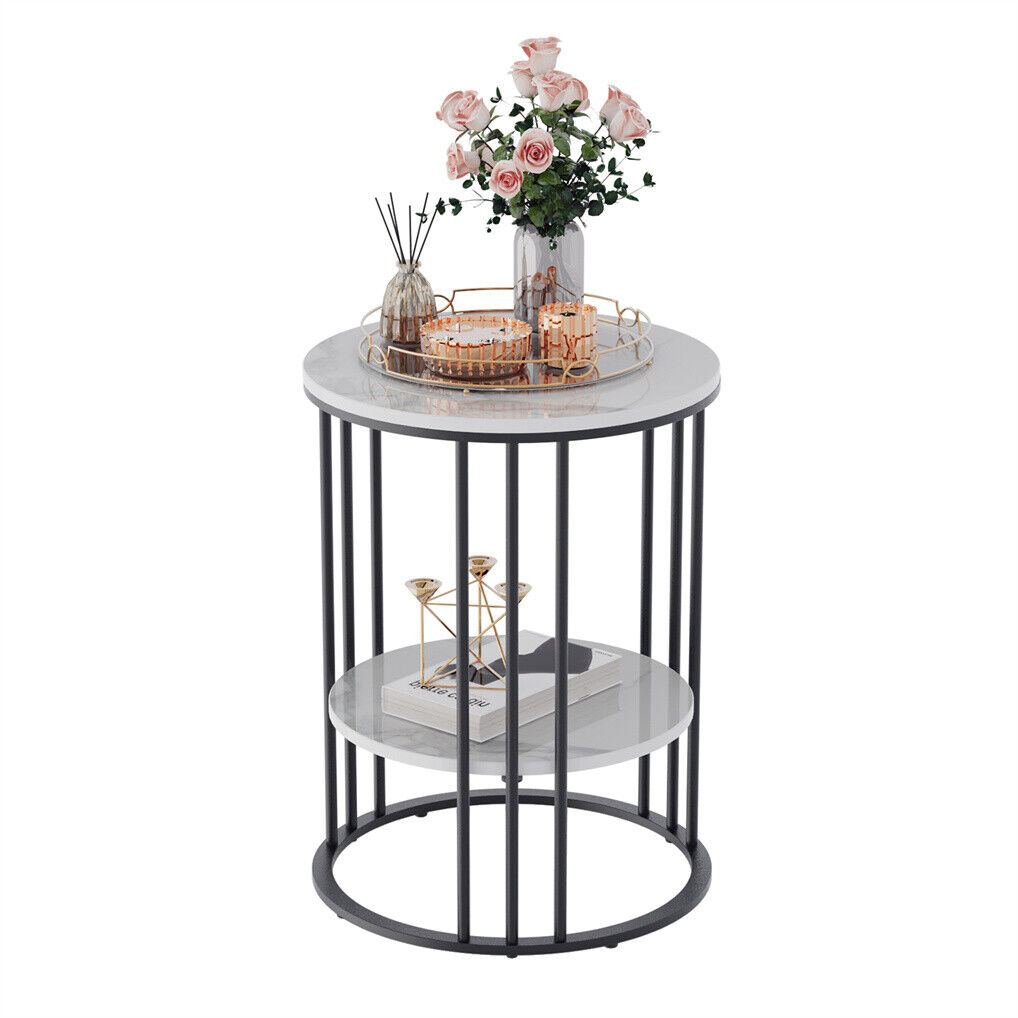 Interior Ave Cleo Black Frame Stone Look Side Table