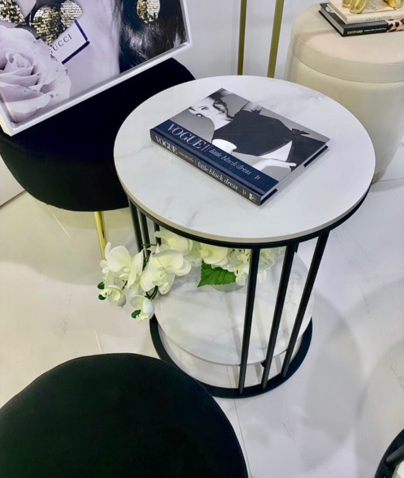 Interior Ave Cleo Black Frame Stone Look Side Table