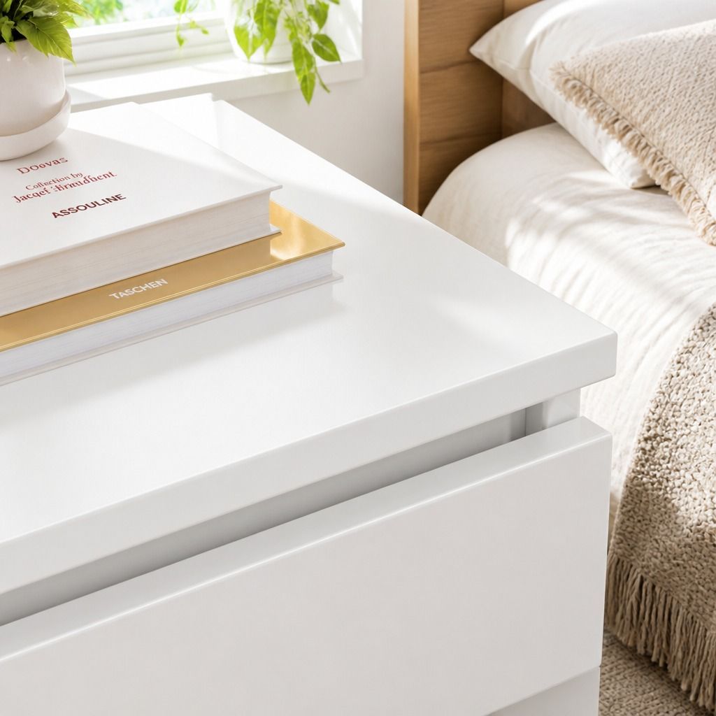 Hyggo Warm White Bedside Table with Two Drawers
