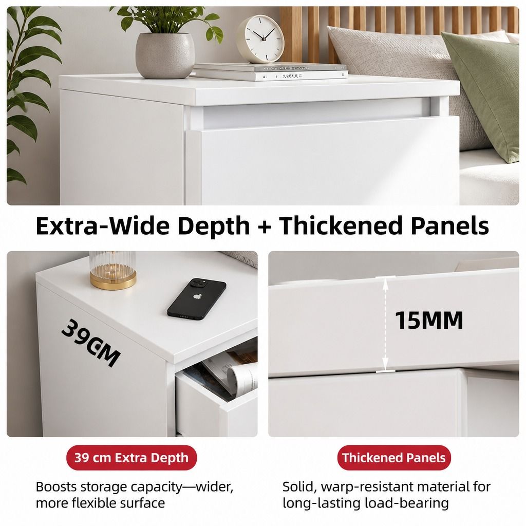 Hyggo Warm White Bedside Table with Two Drawers