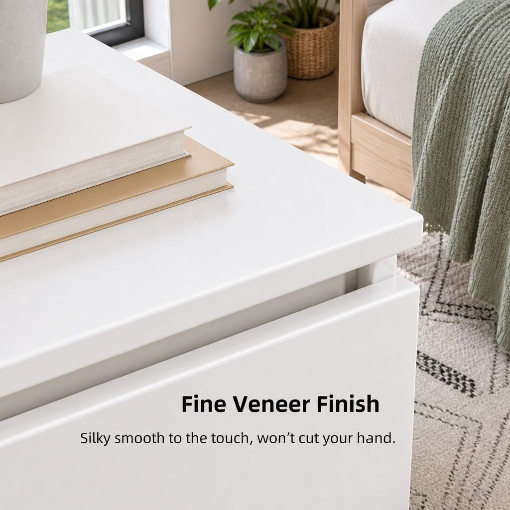 Hyggo Warm White Bedside Table with Three Drawers